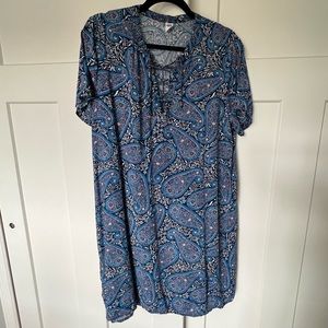 Blue Paisley Shift Short Sleeve Dress